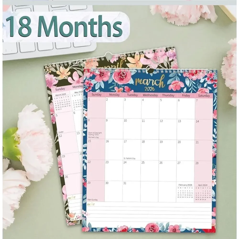 Vertical Wall Calendar 18 Months Hanging Jun. 2025-Dec. 2026 Floral 14